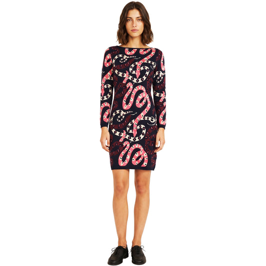 PEPALOVES Abito Corto in Maglia con Serpenti Multicolore