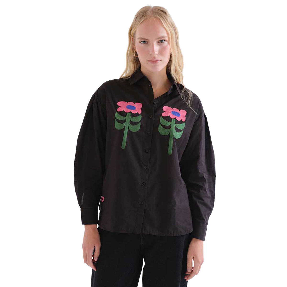 COMPAÑÍA FANTÁSTICA Camicia Nera con ricamo Neo Garden