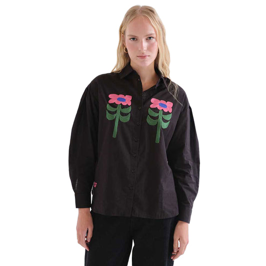 COMPAÑÍA FANTÁSTICA Camicia Nera con ricamo Neo Garden