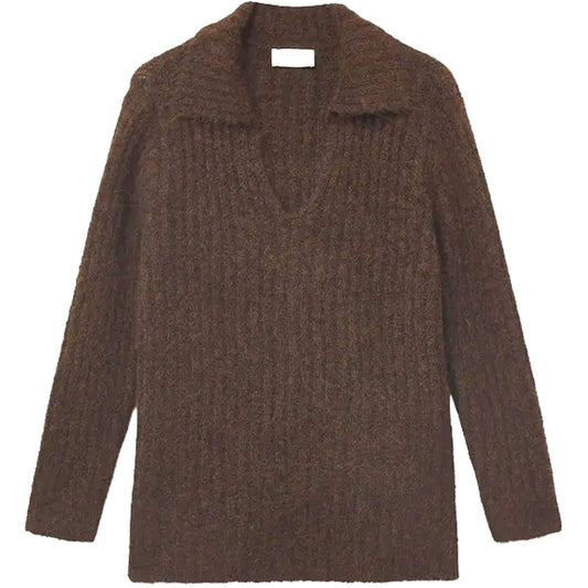 COMPAÑÍA FANTÁSTICA Maglione a righe marroni con scollo a V