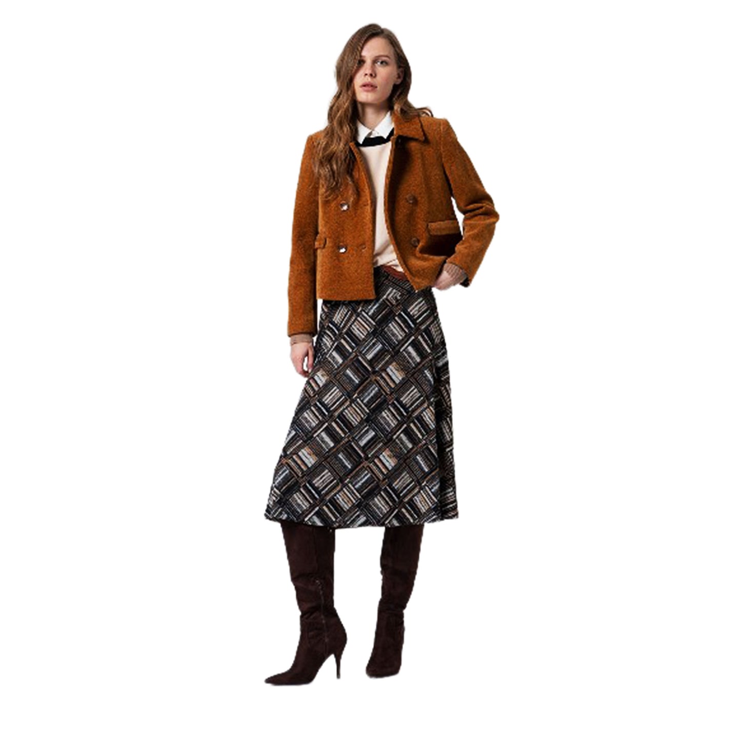 SURKANA - Giacca a doppio petto in ciniglia, con fodera stampata-SURKANA-VIALESCARPE