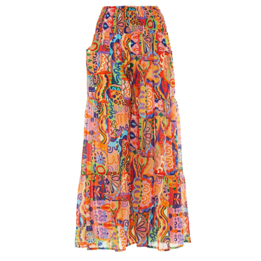 BABA DESIGN - Pantaloni palazzo MOSAIC MARINE