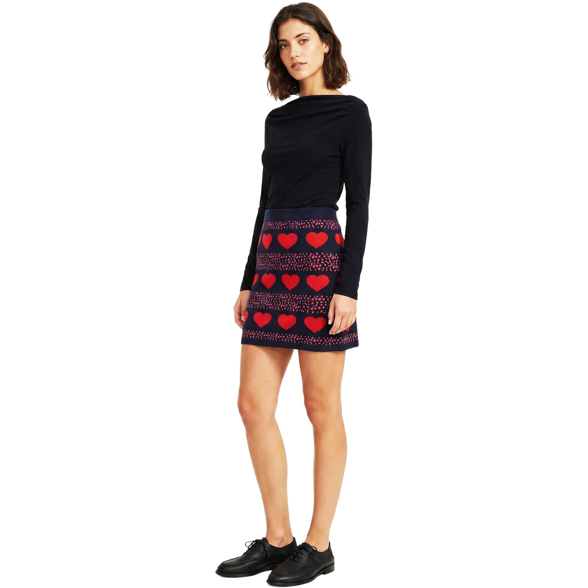 PEPALOVES Gonna Mini in Maglia Corazones Nera e Rossa