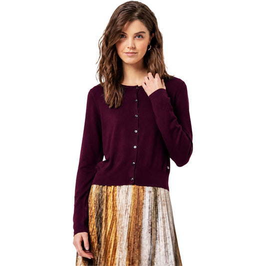 SURKANA Cardigan in Maglia con Collo Tondo Ciliegia