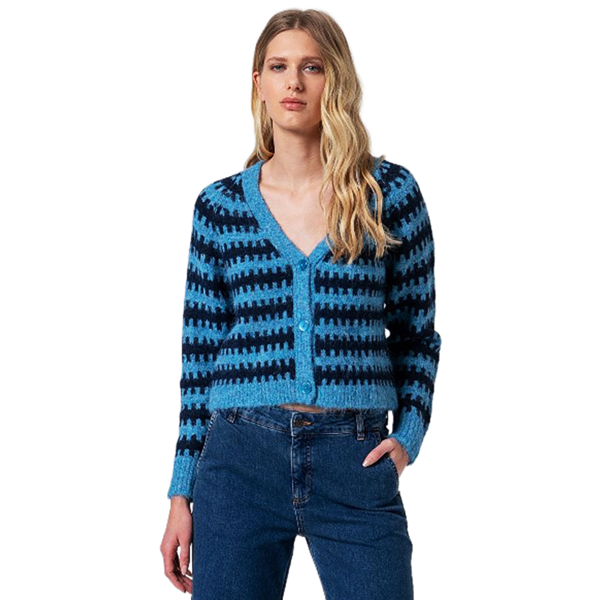 SURKANA - Cardigan corto a maglia grossa bicolore-SURKANA-VIALESCARPE