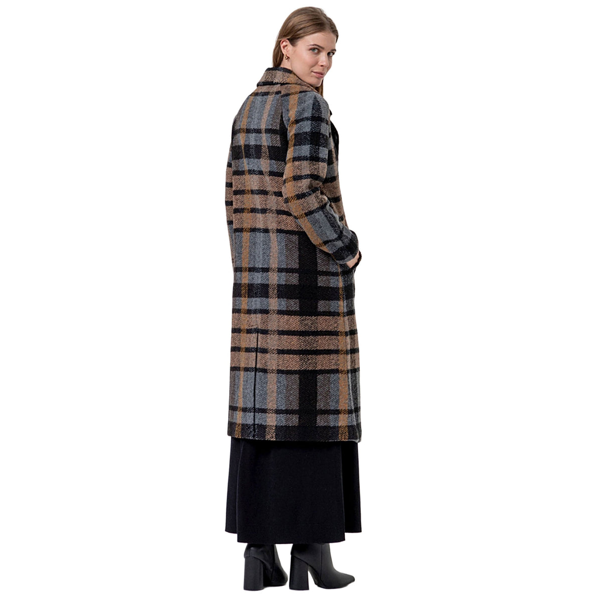 SURKANA Cappotto lungo a quadri Nero