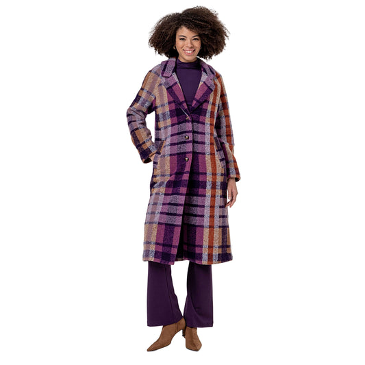 SURKANA Cappotto lungo a quadri Viola e Cammello