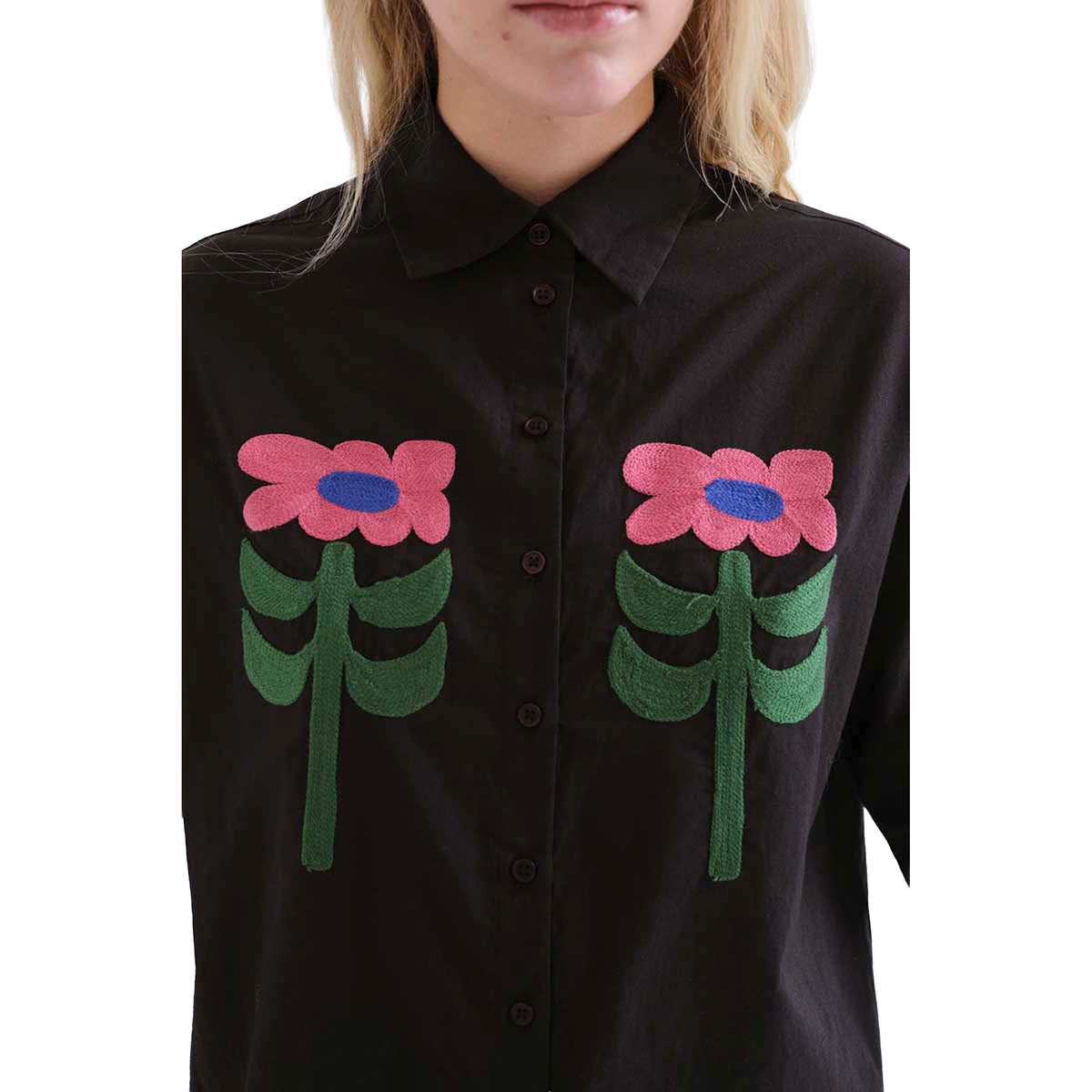 COMPAÑÍA FANTÁSTICA Camicia Nera con ricamo Neo Garden