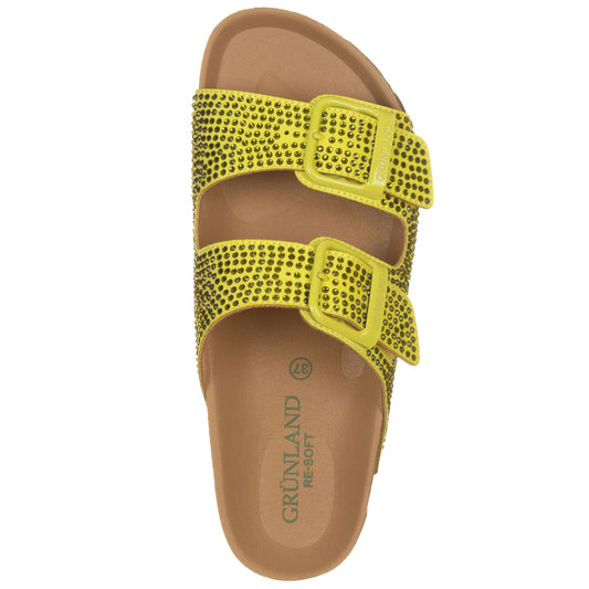 Grunland Ciabatte due fibbie con strass lime