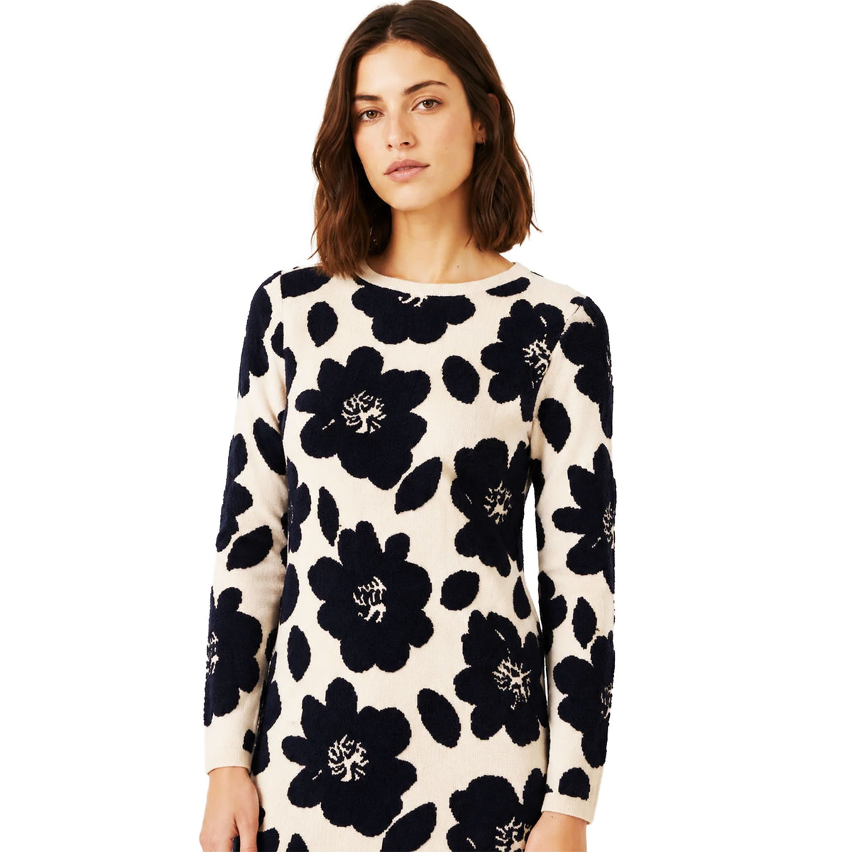 PEPALOVES Abito in Maglia Jacquard Floreale Beige e Nero