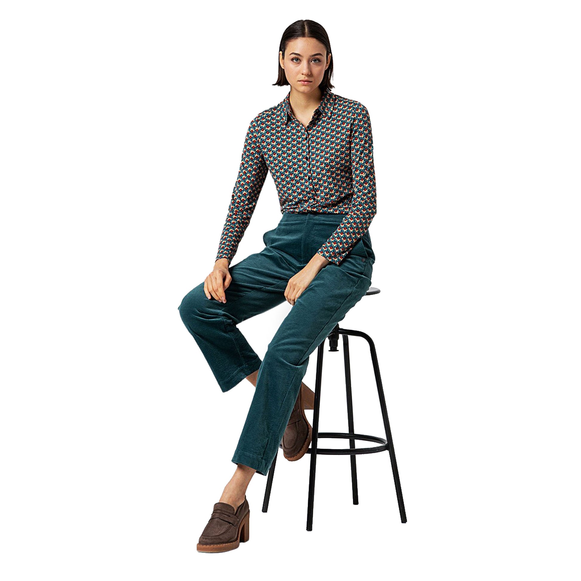 SURKANA - Camicia stretch con microstampa vintage Azzurro-SURKANA-VIALESCARPE