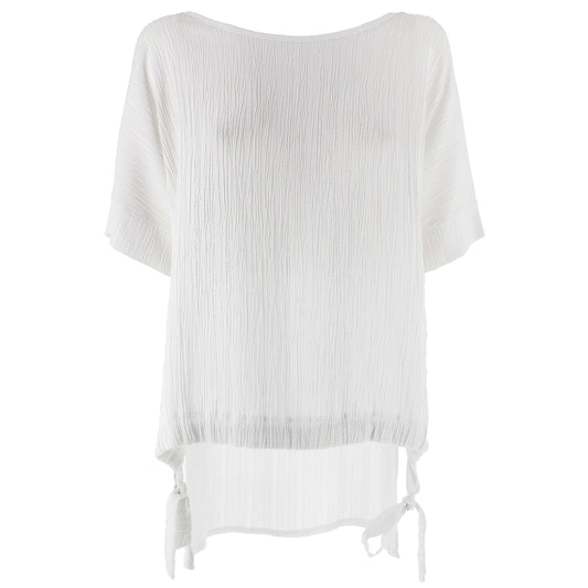 Blusa Donna KARAKORUM Chicca Bianca Effetto Plissé con Arricciatura Regolabile