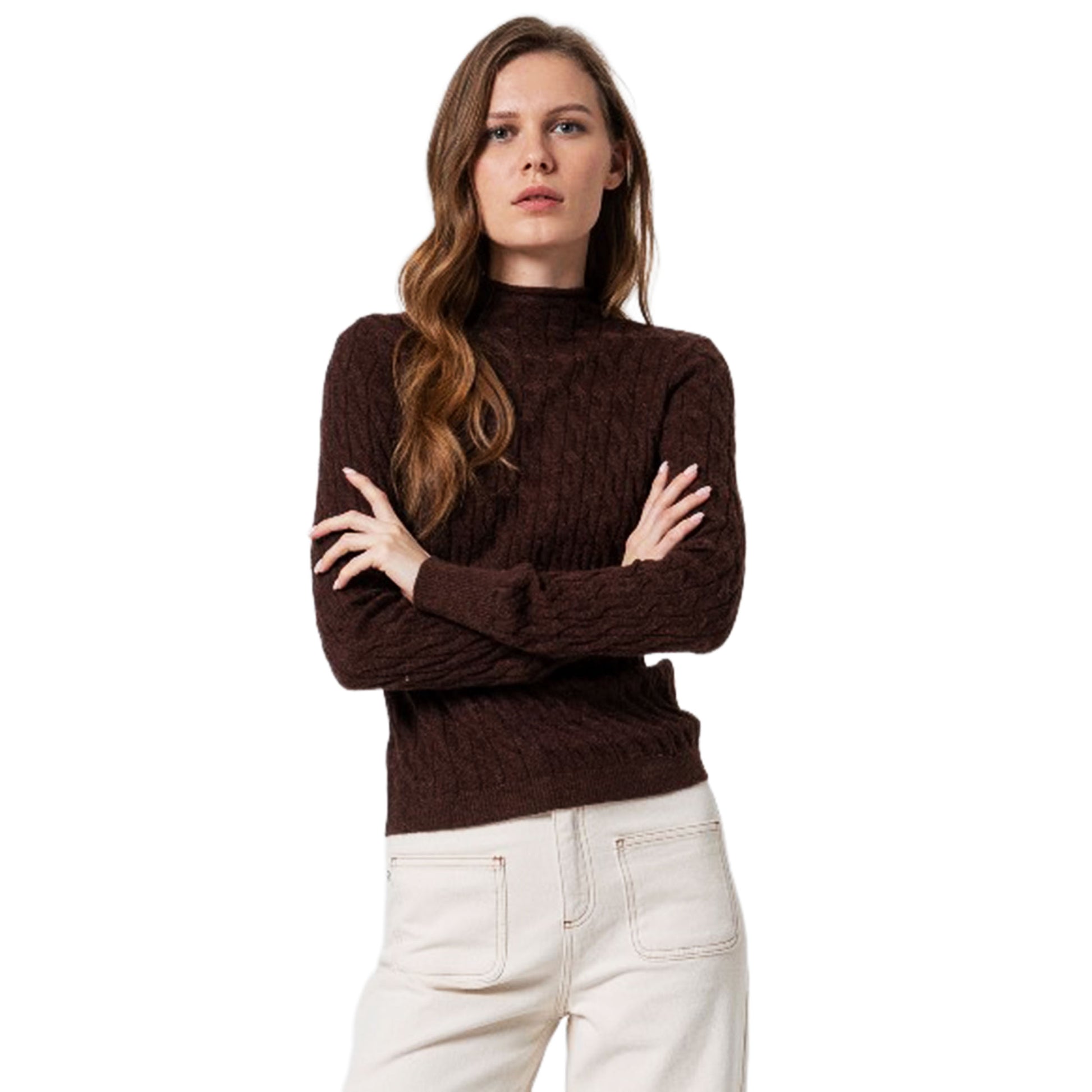 SURKANA - Maglione aderente con trecce e collo perkins-SURKANA-VIALESCARPE