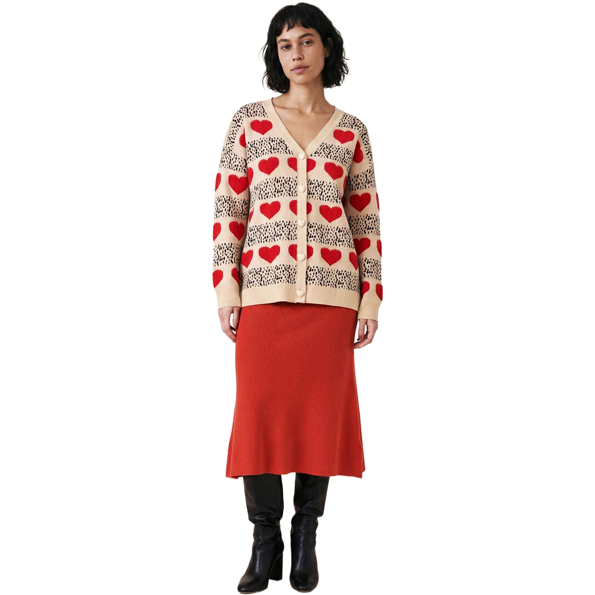 PEPALOVES Cardigan Rebeca Corazones Crema e Rosso