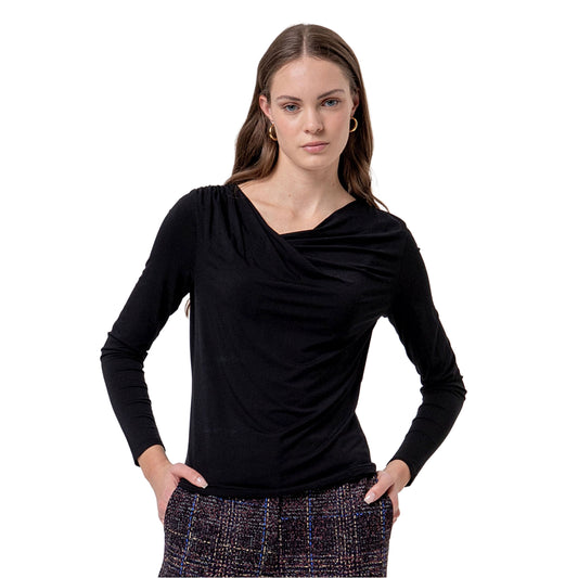 SURKANA T-shirt con Scollo Asimmetrico in Modal Nera
