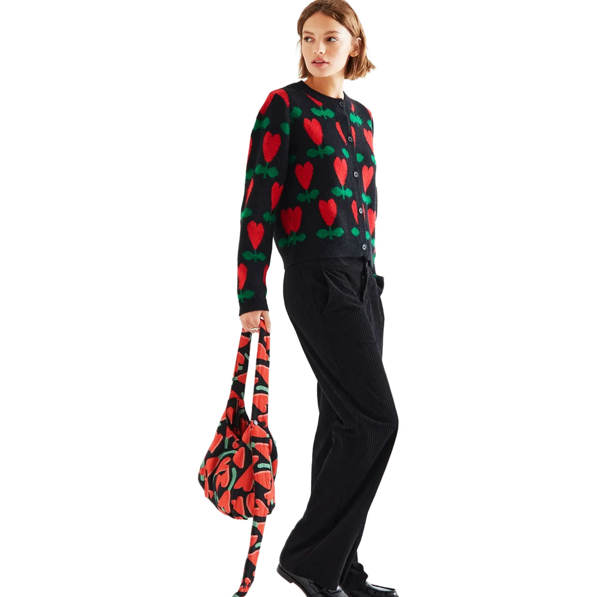 COMPAÑÍA FANTÁSTICA Cardigan nero con stampa ciclaminoCOMPAÑÍA FANTÁSTICA Cardigan nero con stampa ciclamino