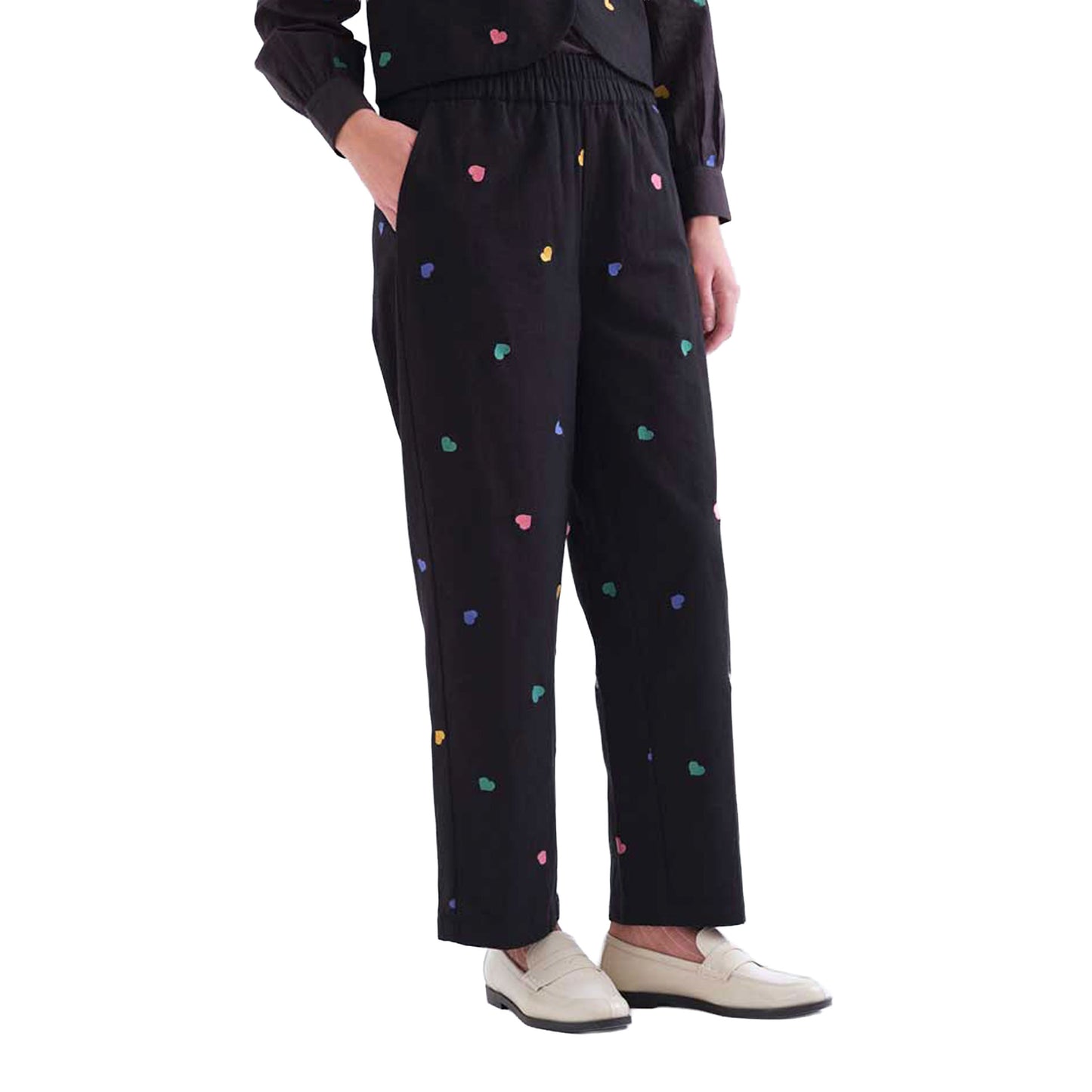 COMPAÑÍA FANTÁSTICA Pantaloni neri con stampa Candy