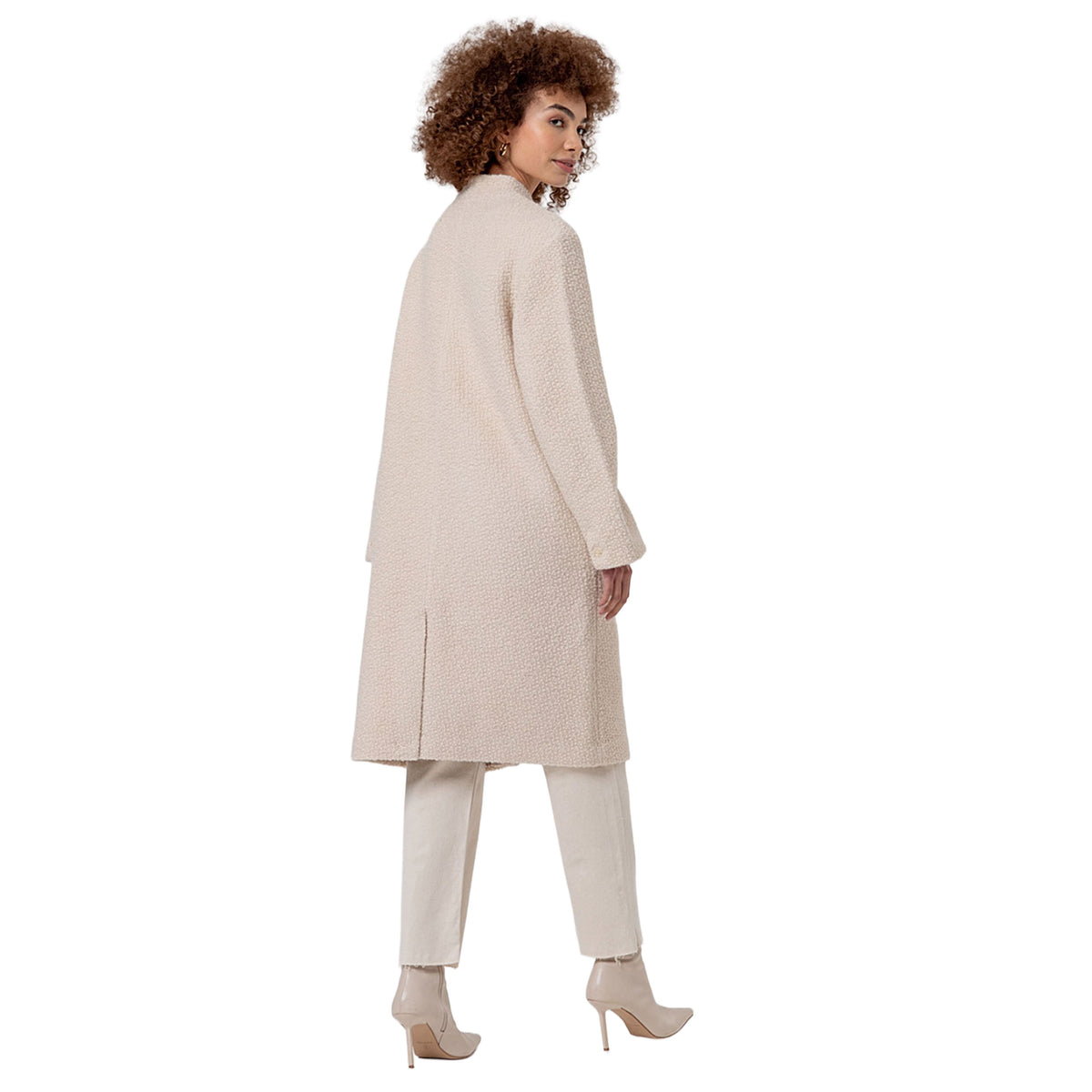 SURKANA Cappotto Lungo Bouclé con Collo a Scialle Crudo