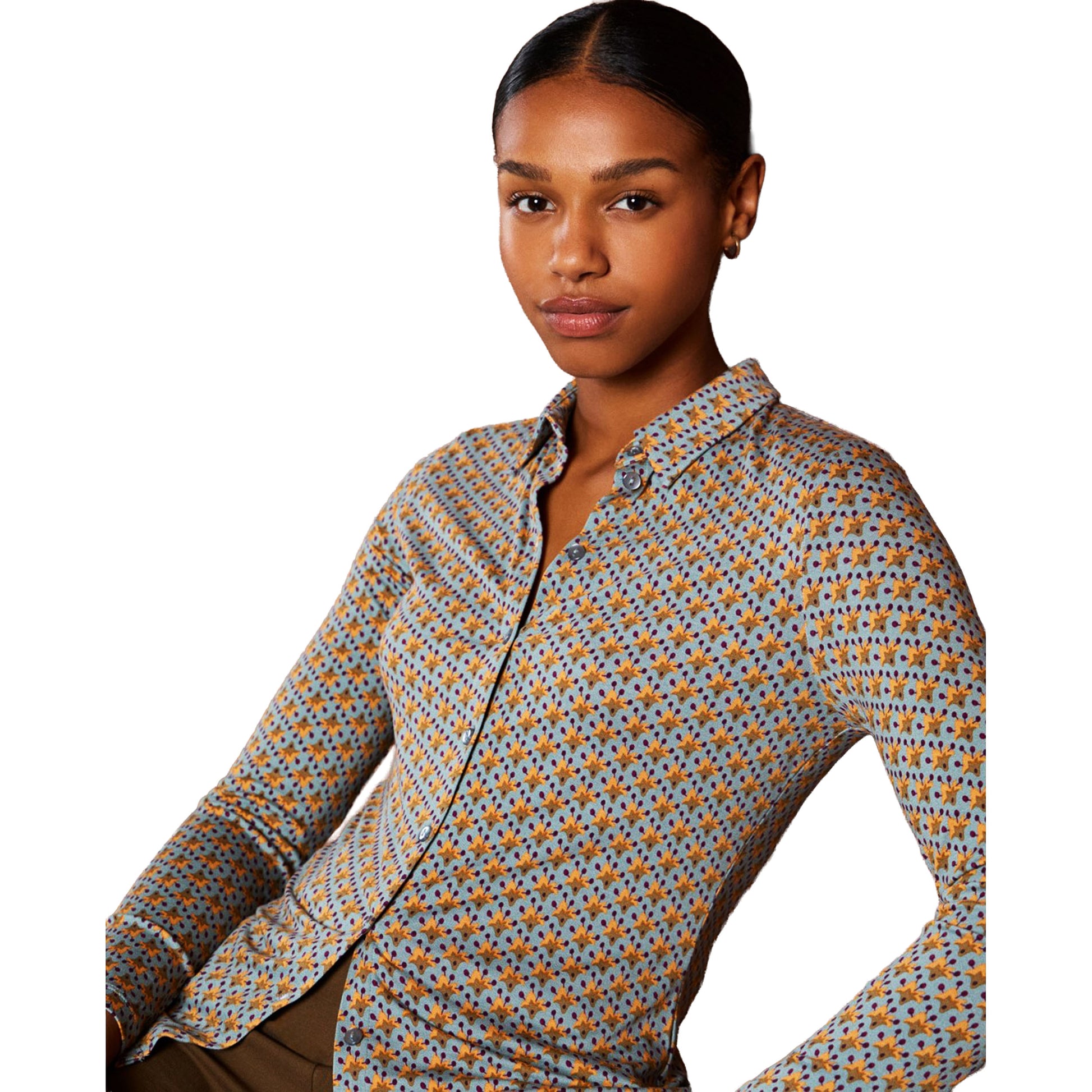 SURKANA - Camicia stretch con microstampa vintage Azzurro-SURKANA-VIALESCARPE