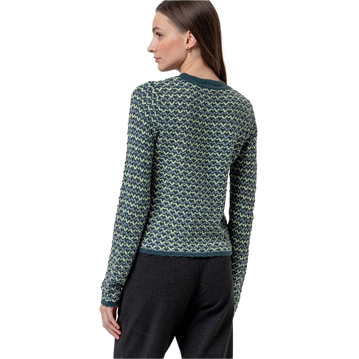 SURKANA Maglione a Collo Rotondo Zigzag Verde Bottiglia