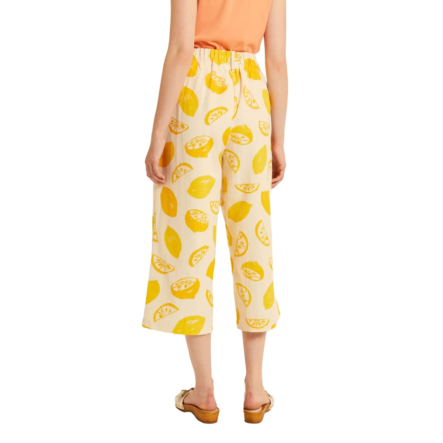 PEPALOVES Pantaloni Cropped con Limoni Bianco e Giallo