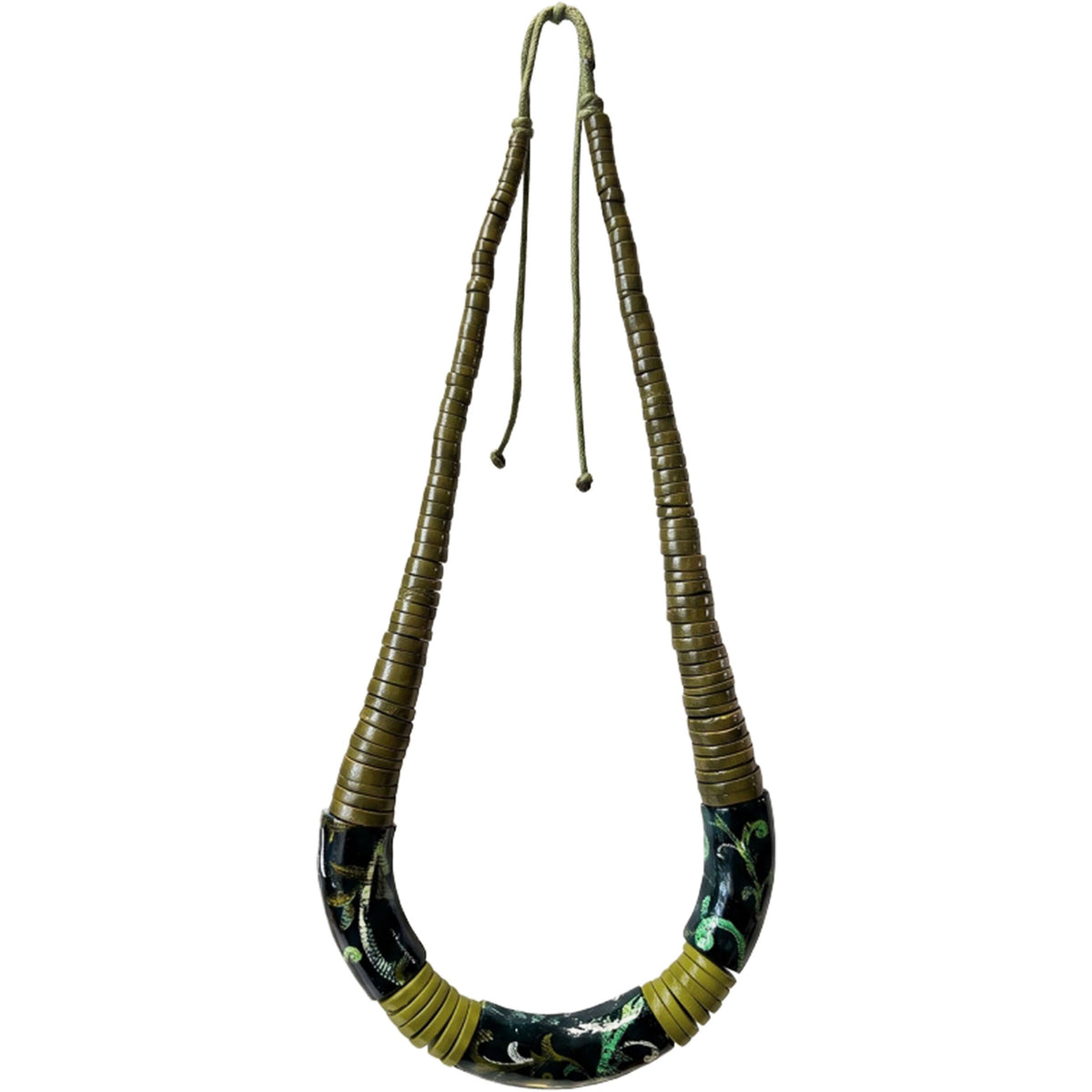 SURKANA Collana Girocollo in Legno con Motivo Vegetale