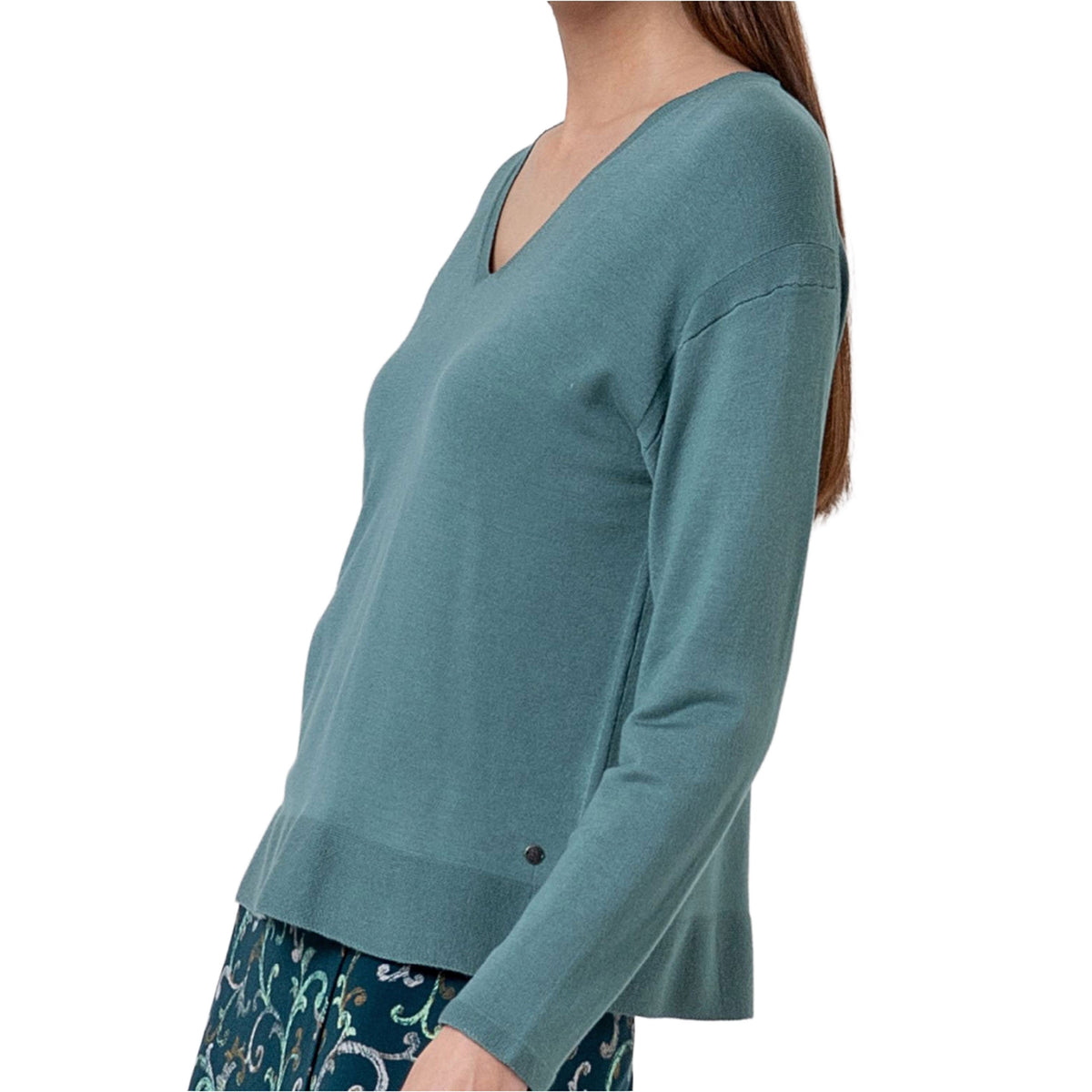 SURKANA Maglione con Scollo a V in Viscosa Verde Polvere