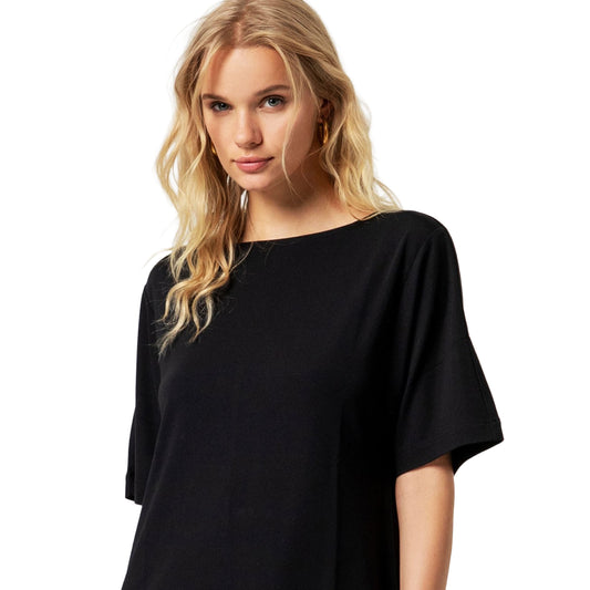 SURKANA Abito a Trapezio Maniche Corte Nero