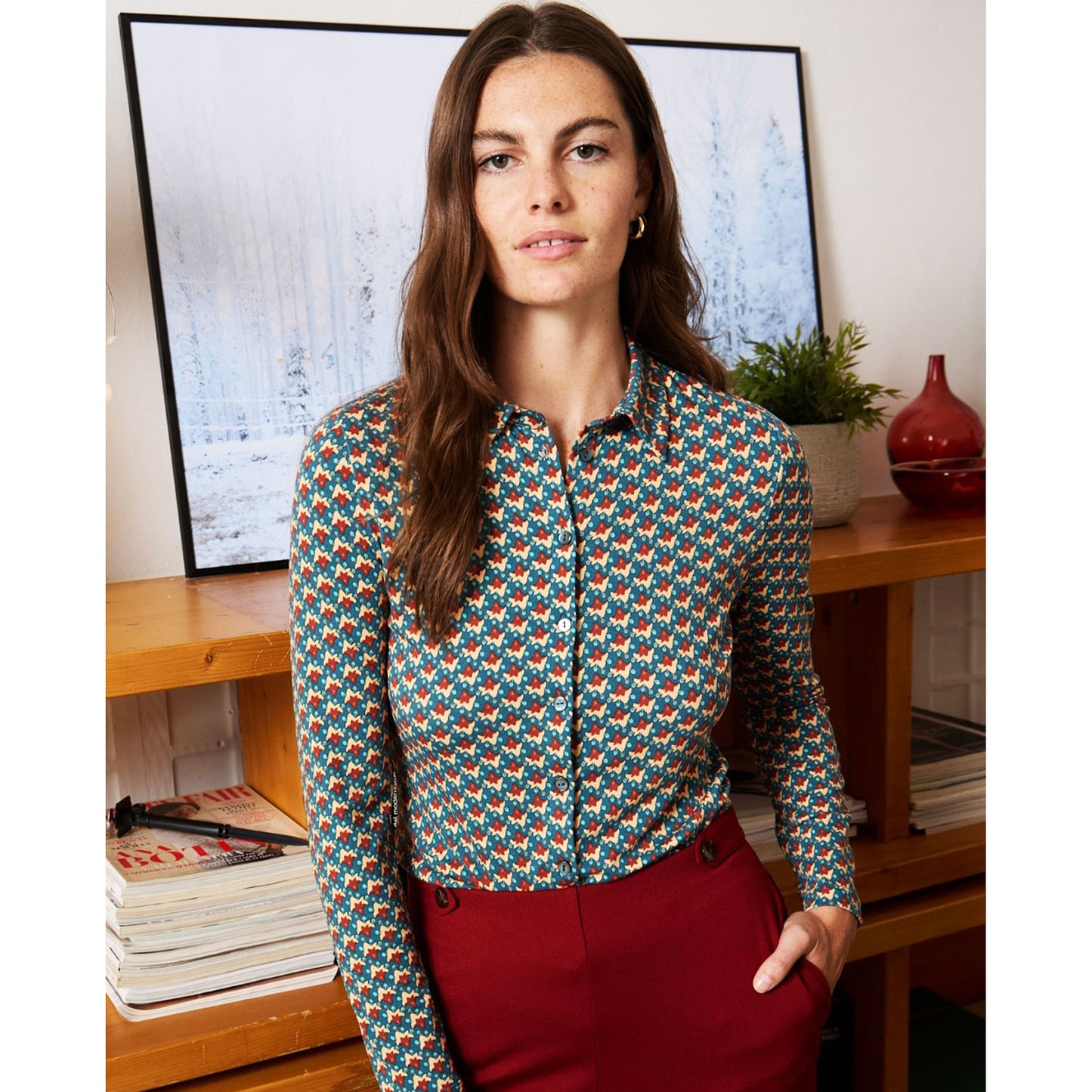 SURKANA - Camicia stretch con microstampa vintage Azzurro-SURKANA-VIALESCARPE