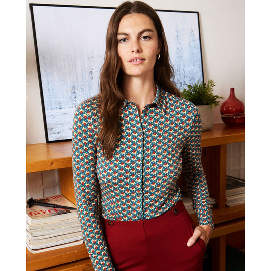 SURKANA - Camicia stretch con microstampa vintage Azzurro-SURKANA-VIALESCARPE