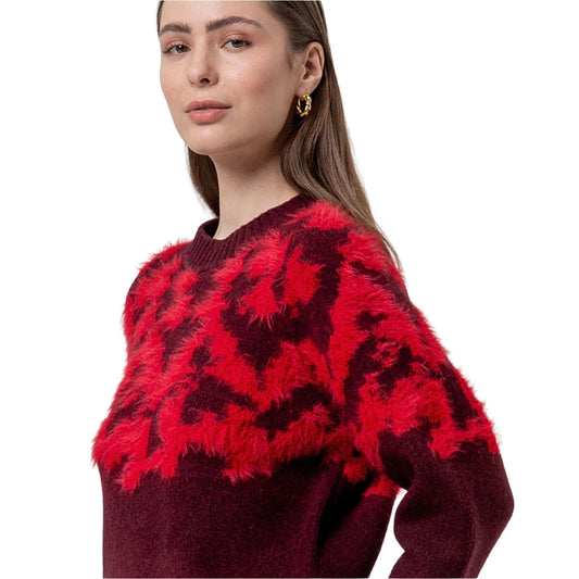 SURKANA Maglione Jacquard Granata e Rosso