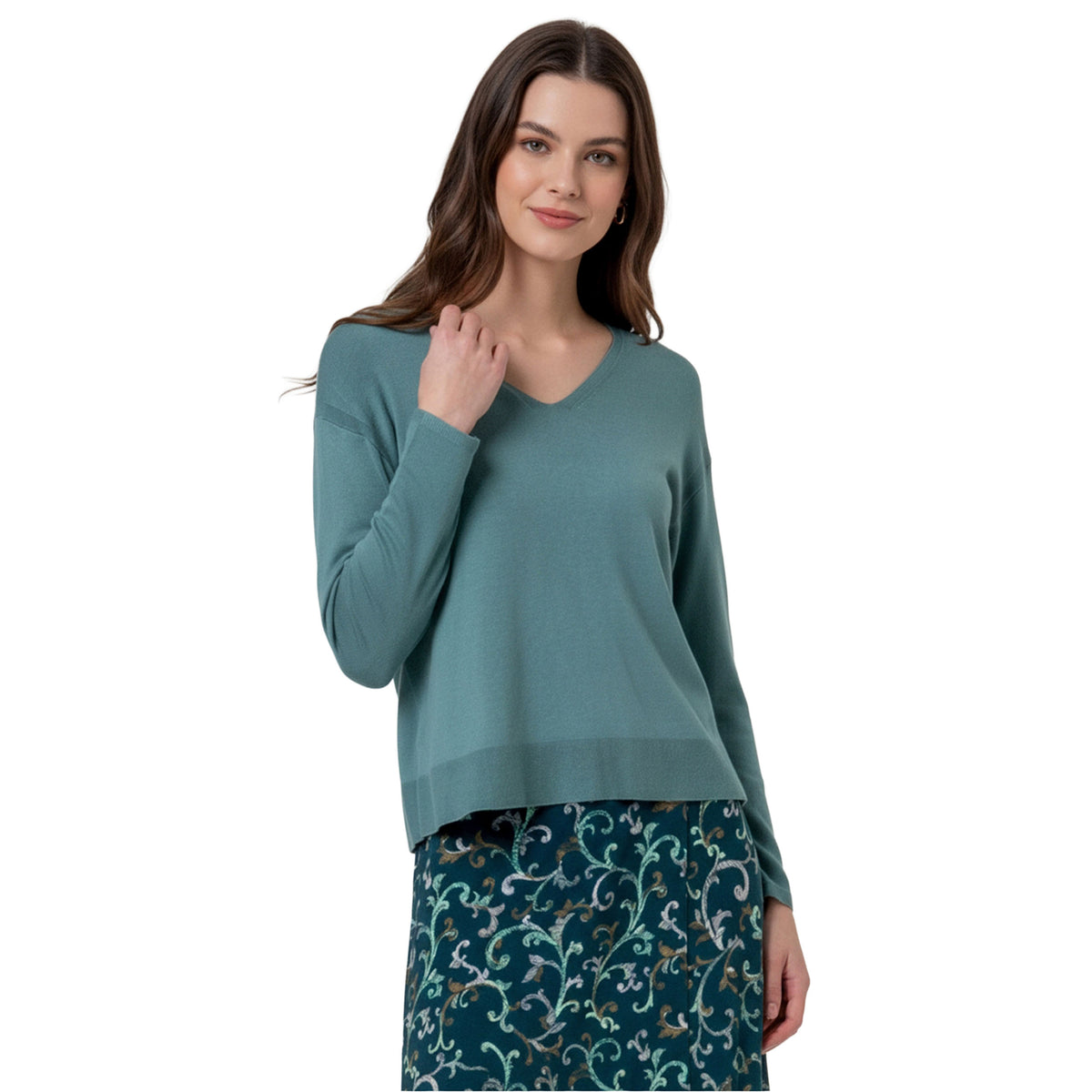 SURKANA Maglione con Scollo a V in Viscosa Verde Polvere