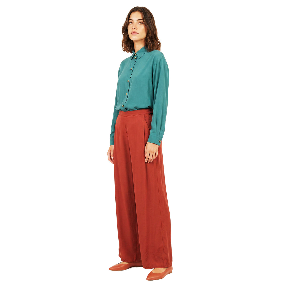 PEPALOVES Pantalone palazzo Bambù bruciato