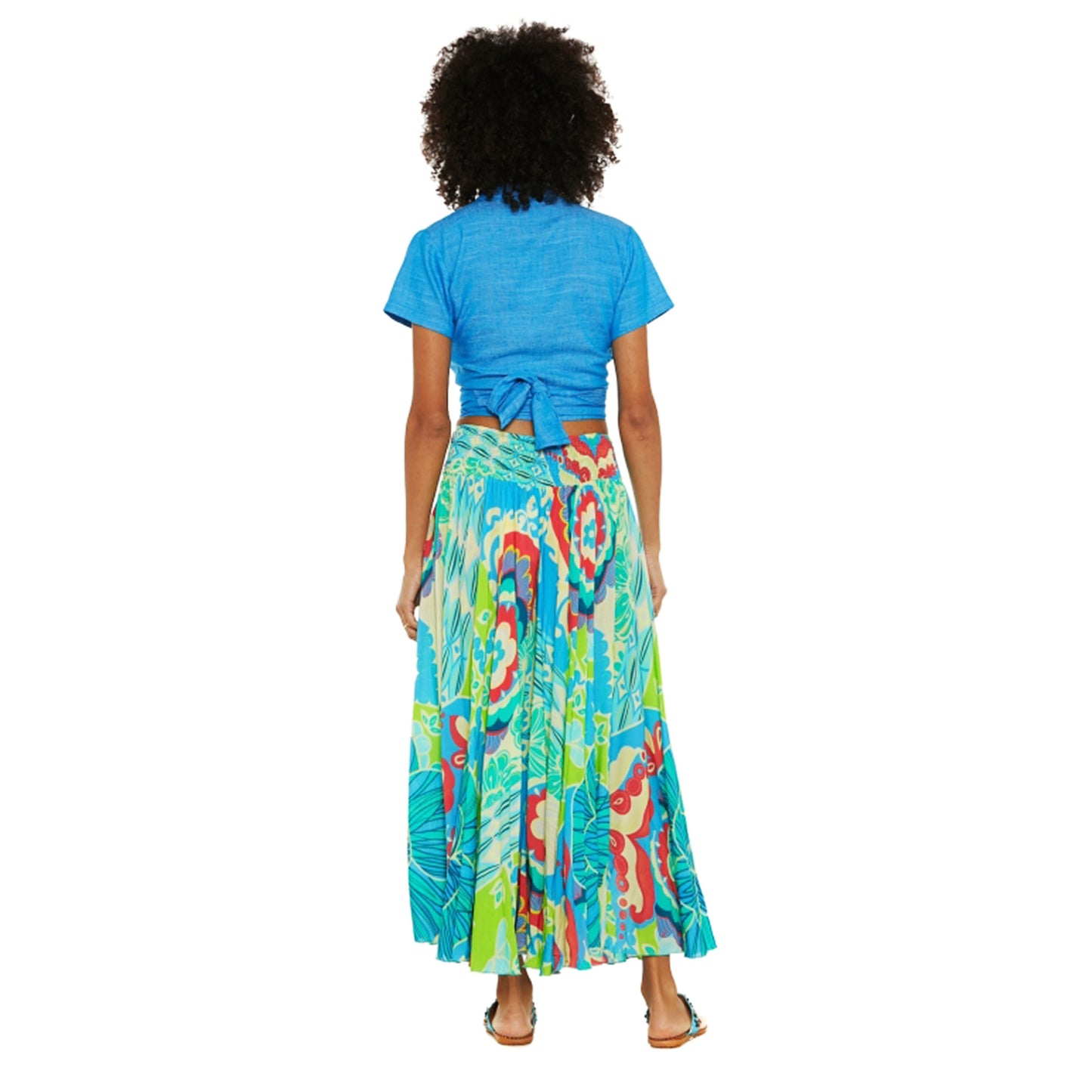 BABA DESIGN - Pantaloni larghi cropped MYSTIC LAGOON