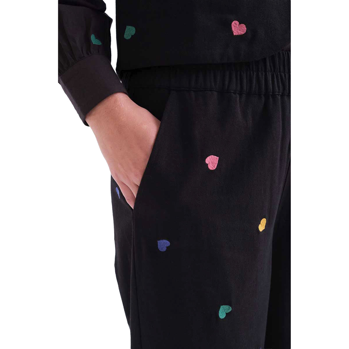 COMPAÑÍA FANTÁSTICA Pantaloni neri con stampa Candy