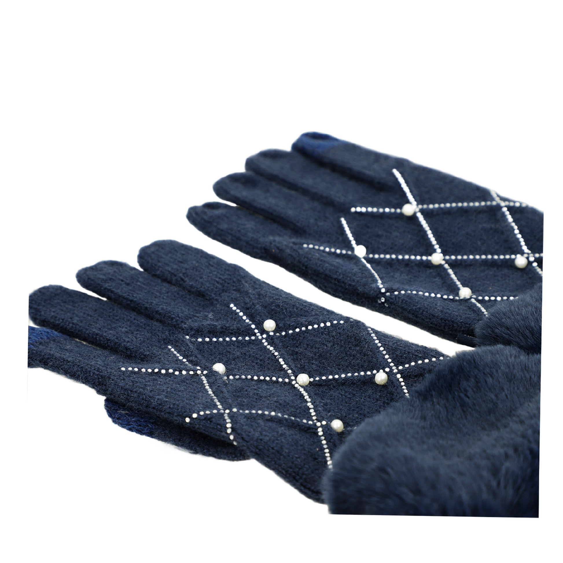 ANEKKE - Guanti in maglia blu con perline-ANEKKE-VIALESCARPE