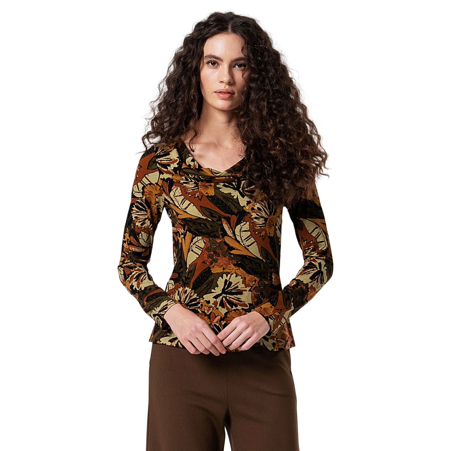 SURKANA - T-shirt aderente elasticizzata con scollo drappeggiato-SURKANA-VIALESCARPE