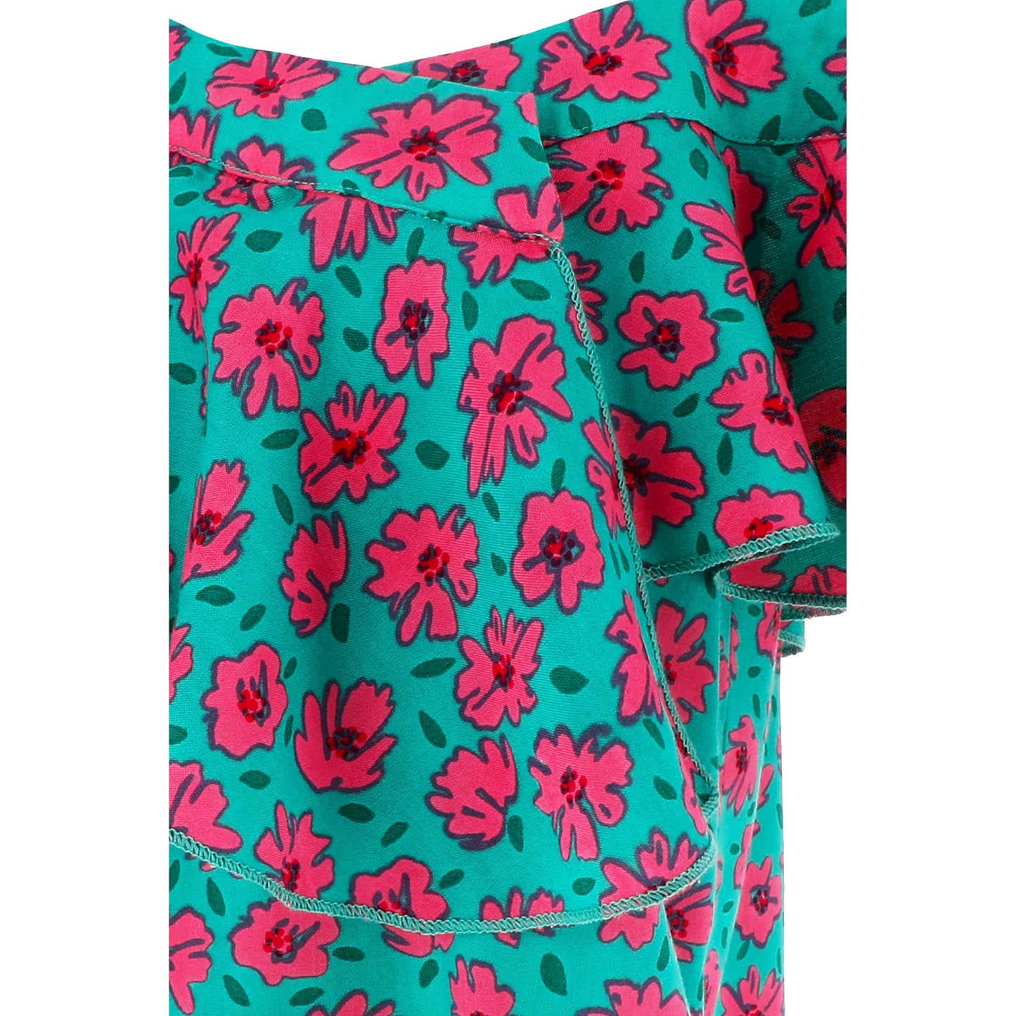 Top Donna KARAKORUM Cosima Fucsia e Turchese Floreale Monospalla con Volant