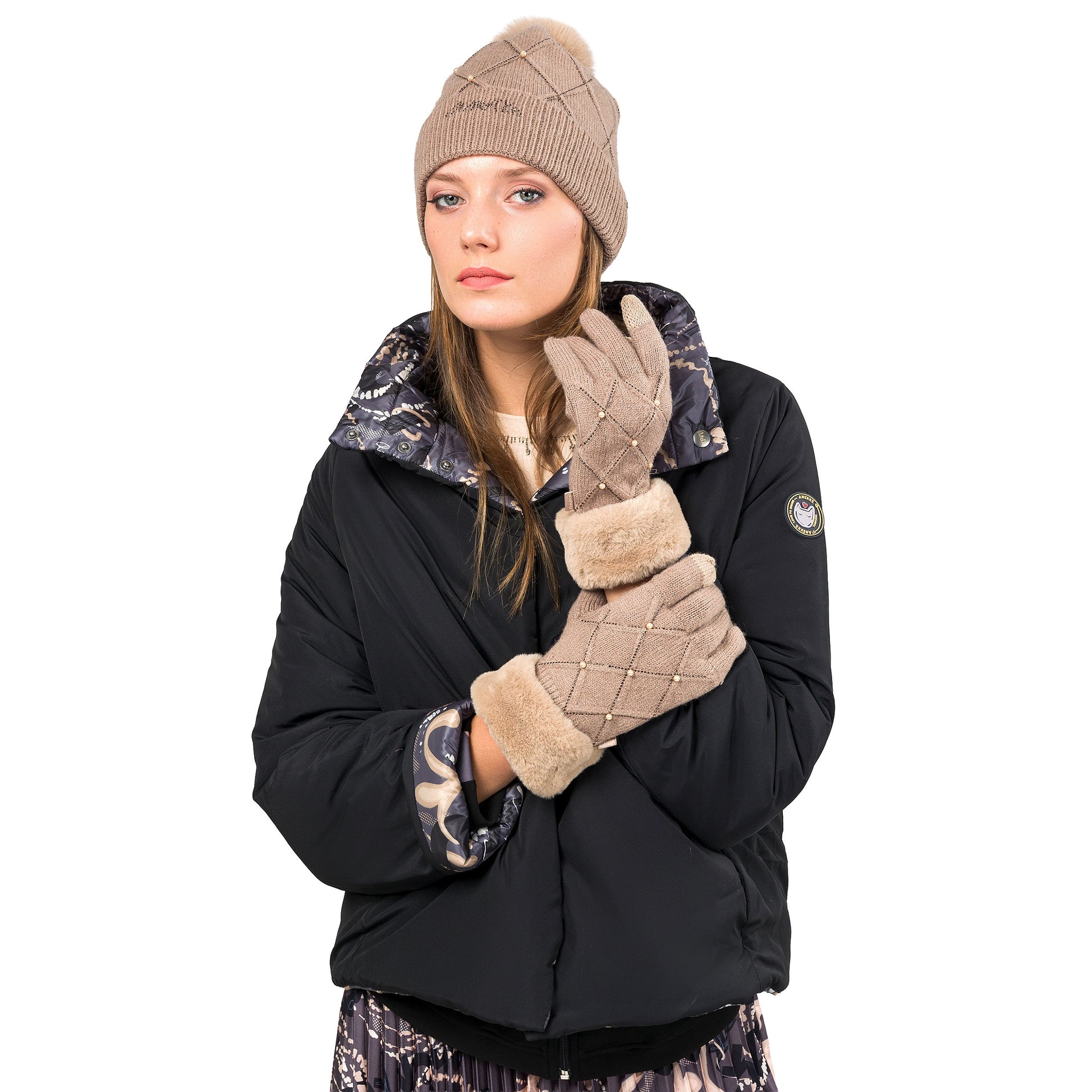 ANEKKE - Guanti in maglia beige con perline-ANEKKE-VIALESCARPE