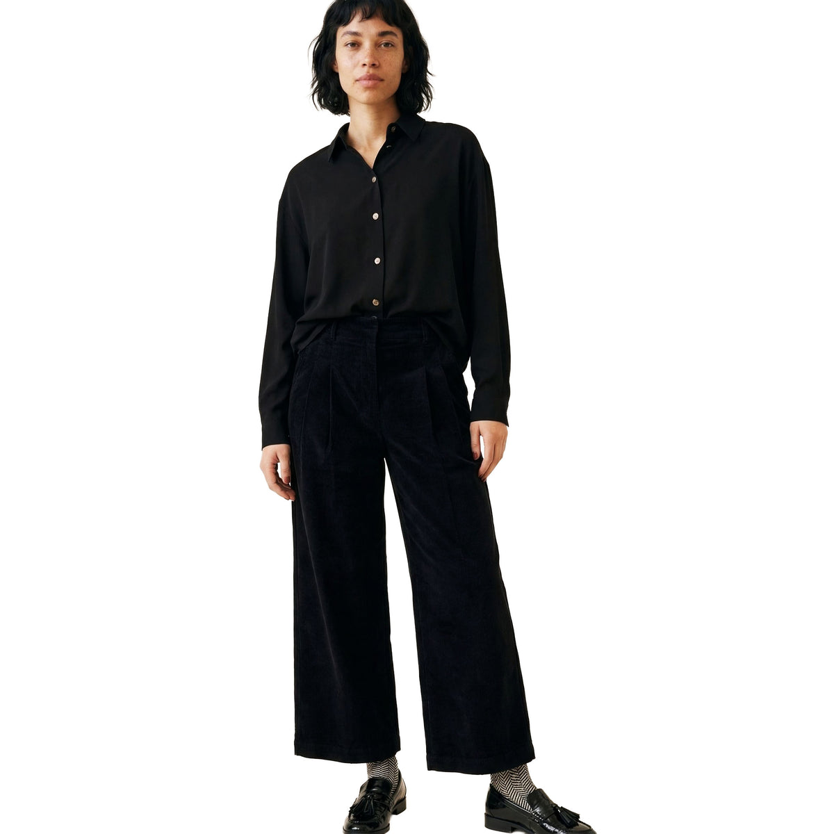 PEPALOVES Pantalone di velluto a coste fine nero