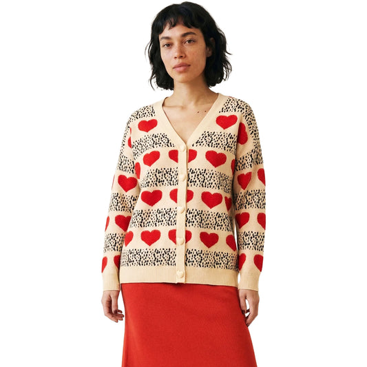 PEPALOVES Cardigan Rebeca Corazones Crema e Rosso