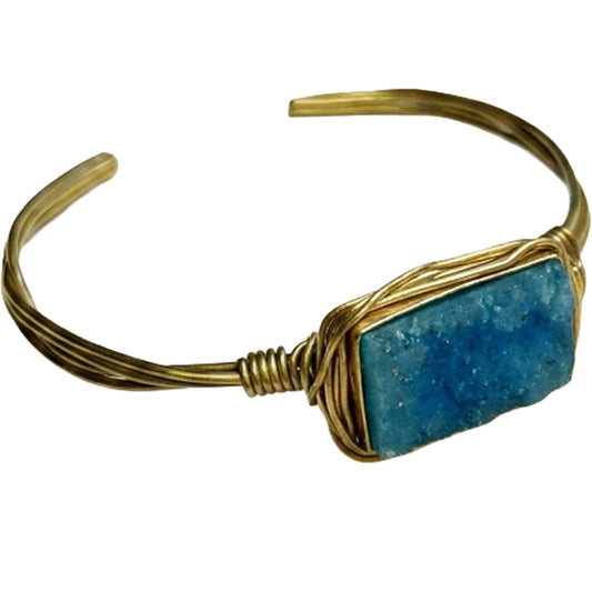SURKANA Bracciale Rigido con Drusa Turchese e Fili Dorati