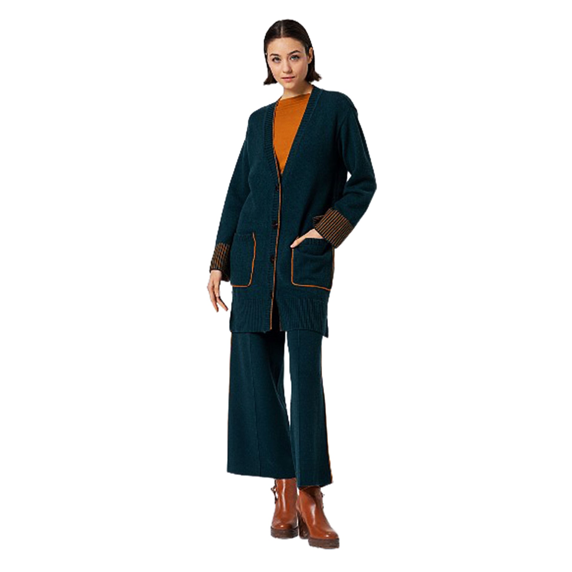SURKANA - Cardigan lungo con tasche e contrasti di colore-SURKANA-VIALESCARPE