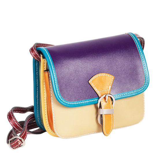 Borsa Mini Stile Tolfa a Soffietto Multicolor Viola in Cuoio