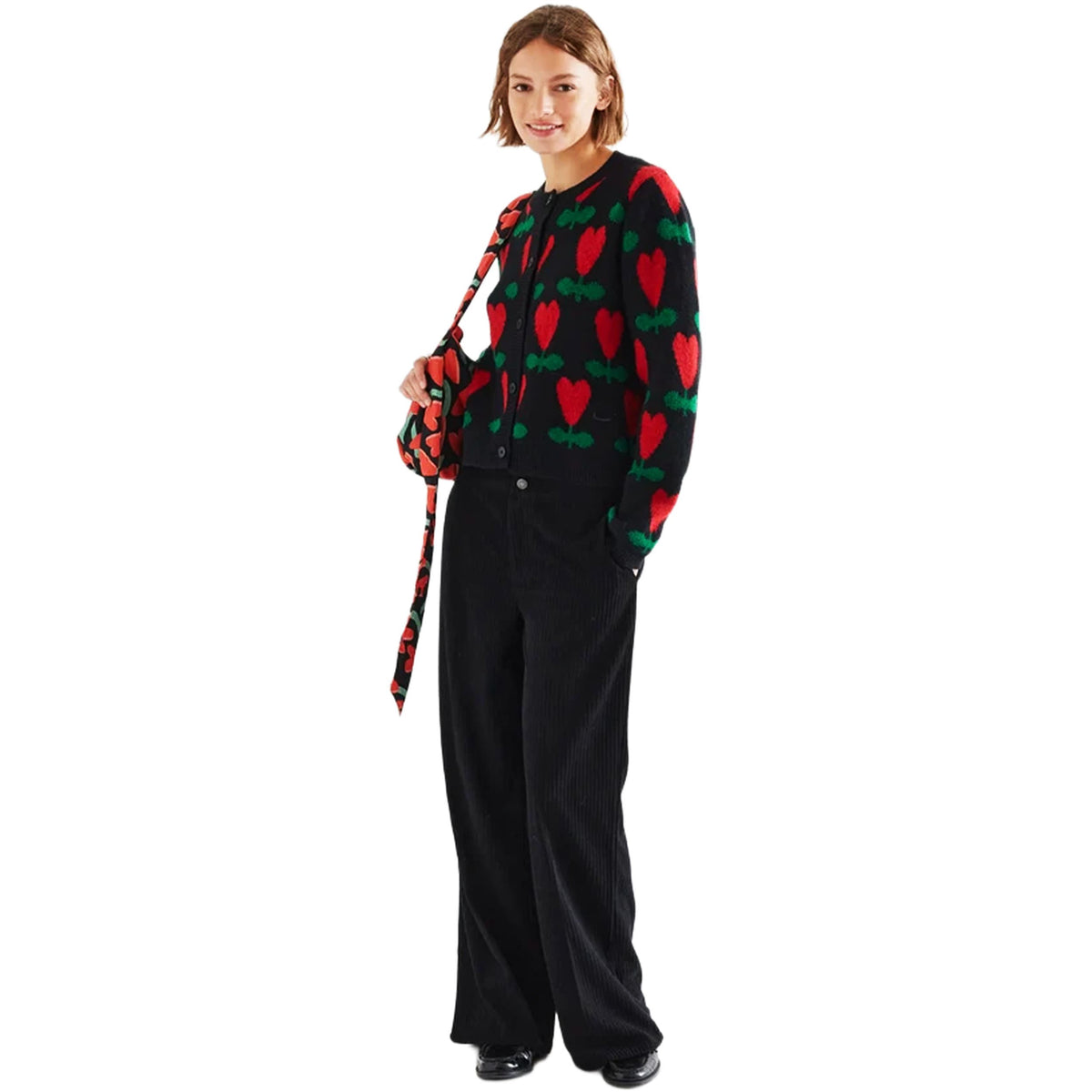 COMPAÑÍA FANTÁSTICA Cardigan nero con stampa ciclaminoCOMPAÑÍA FANTÁSTICA Cardigan nero con stampa ciclamino