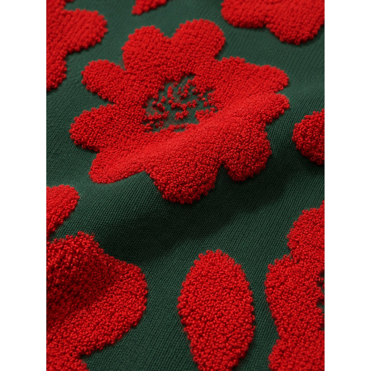 PEPALOVES Abito in Maglia Jacquard Floreale Verde e Rosso