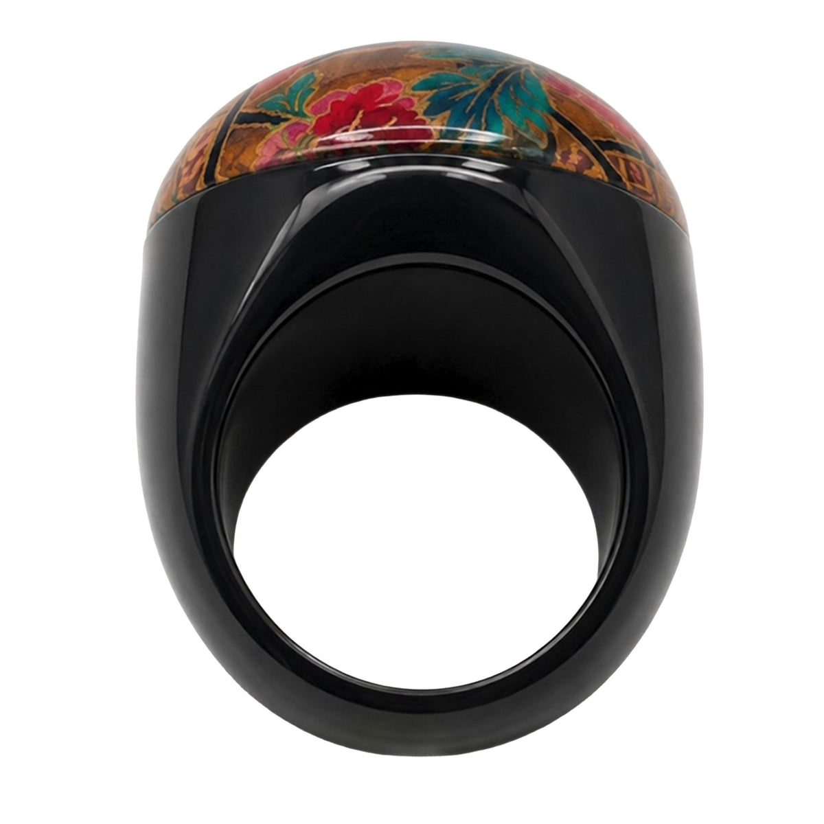 SURKANA Anello CAPE in legno nero e resina con stampa floreale multicolor