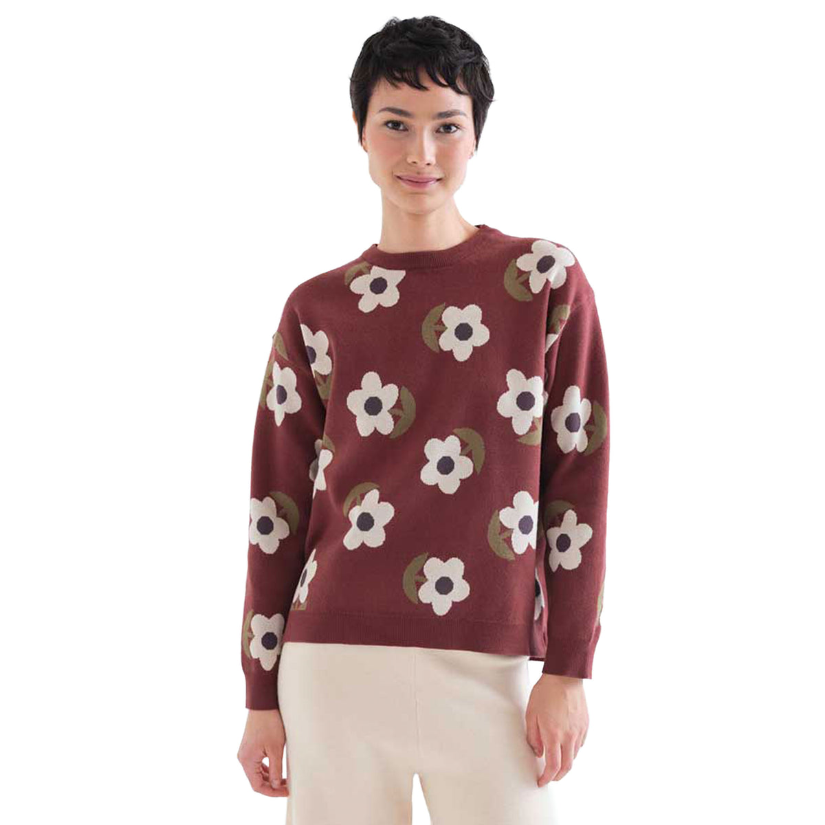 COMPAÑÍA FANTÁSTICA Maglione marrone con stampa floreale