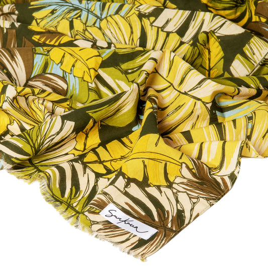 SURKANA Foulard rettangolare stampato con frange corte Verde