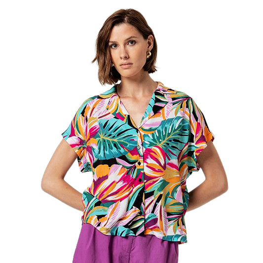 SURKANA Camicia con collo smoking a maniche corte Multicolore-SURKANA-VIALESCARPE